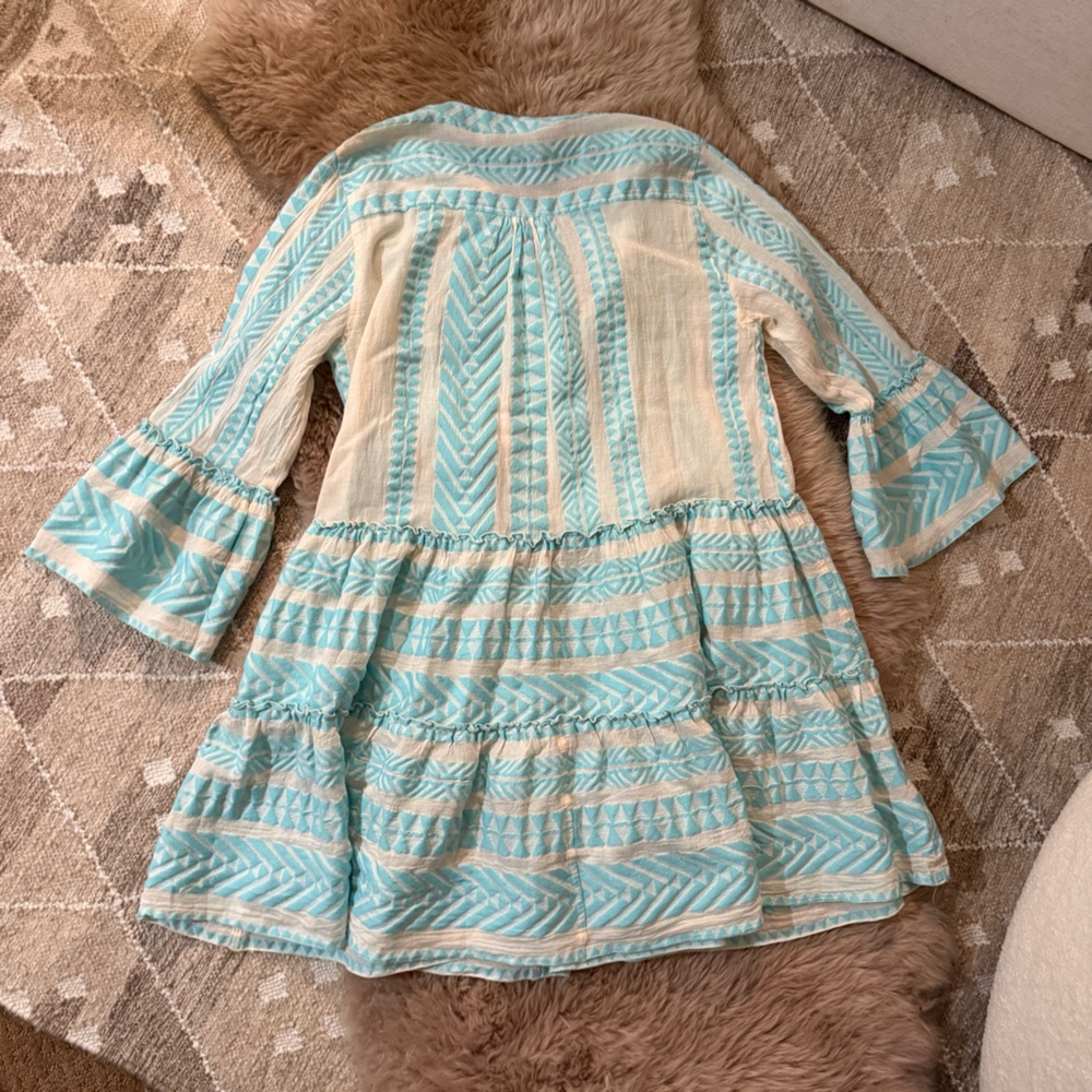 Devotion TWINS Ella Aqua Blue & White Long Sleeve Dress - Size Small - Picture 13 of 14